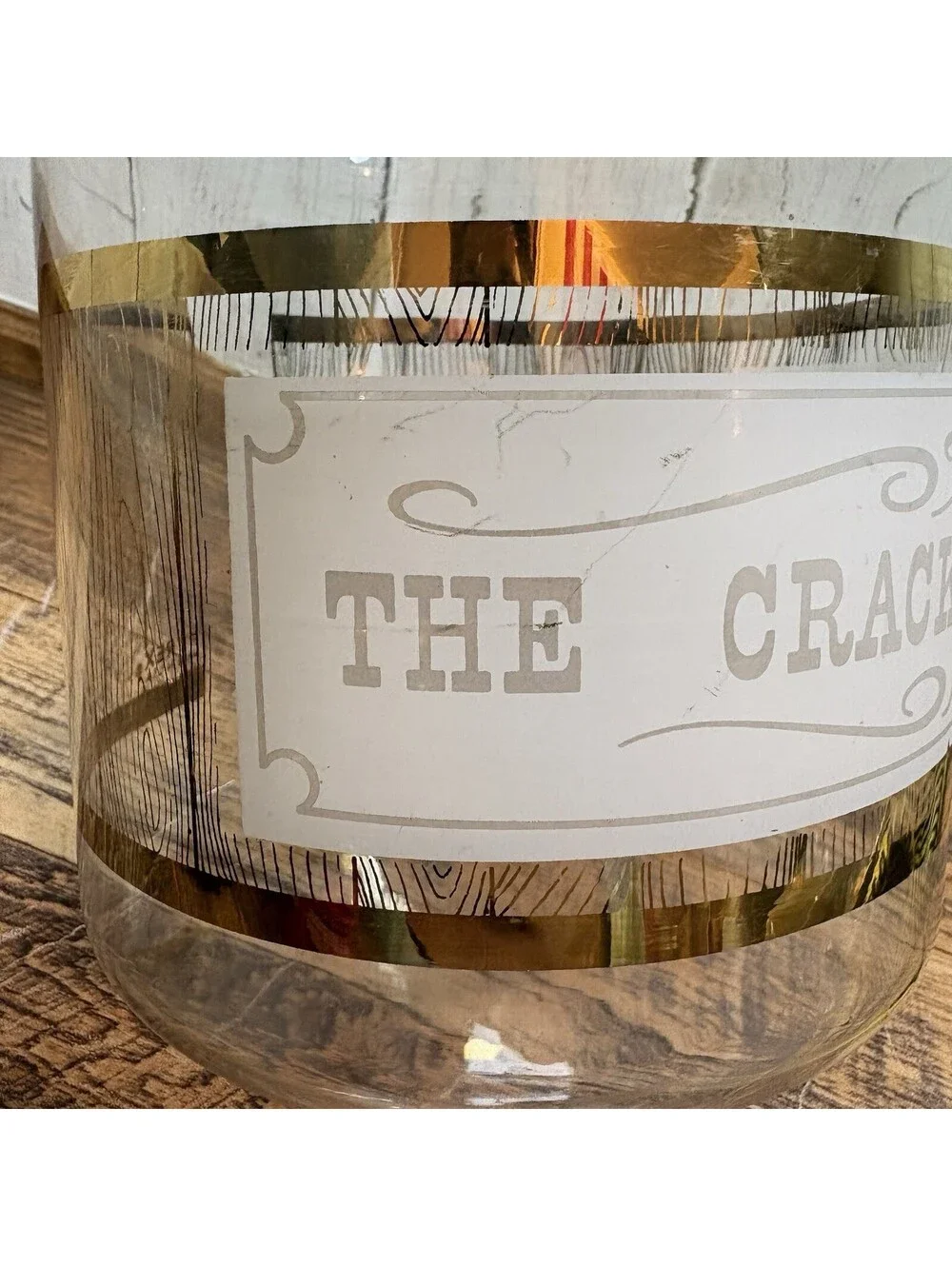 Vintage Pyrex The Cracker Barrel Glass Jar Canister Storage Container Lid Gold